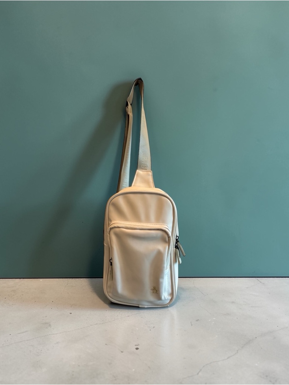 Original Penguin Cream Crossbody Sling Bag - Minimalist Men’s Travel Chest Pack